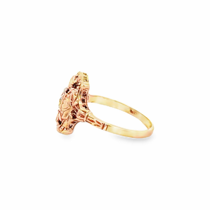 Estate 14K Yellow Gold Art Deco Double Heart Diamond Ring