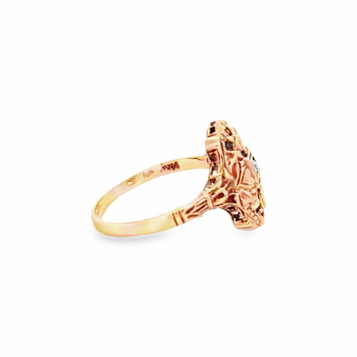 Estate 14K Yellow Gold Art Deco Double Heart Diamond Ring