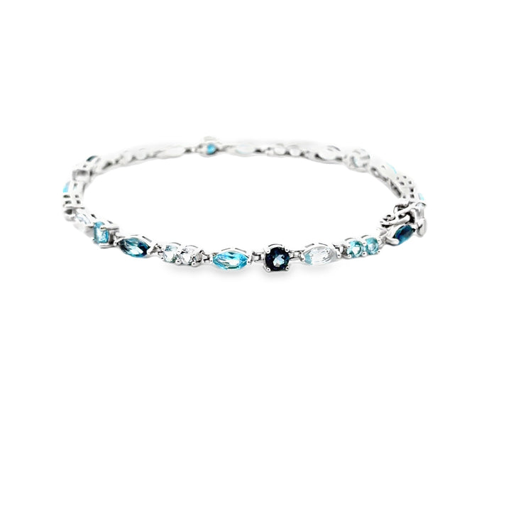 Estate Sterling Silver 7.5CTW Multi Blue Topaz Link Bracelet