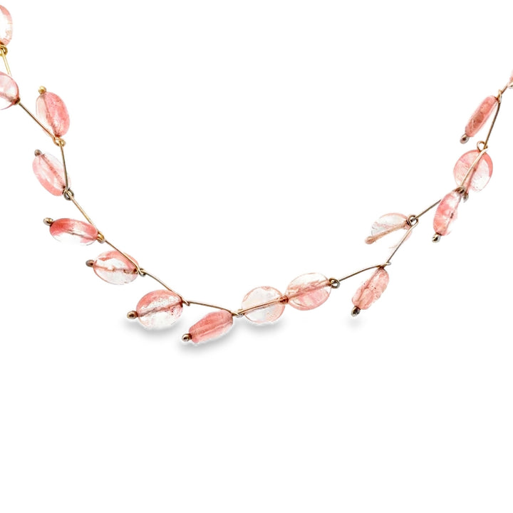 Estate Sterling Silver Pink Glass Vine Necklace