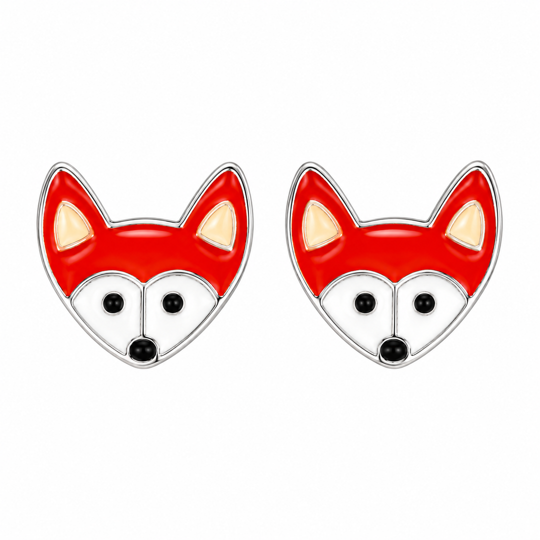 Sterling Silver Enamel Fox Stud Earrings