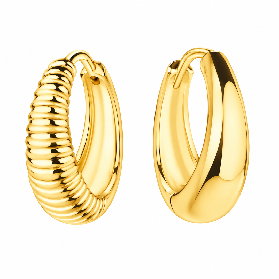 14K Gold Vermeil Reversible Polished & Textured Hoop Earrings