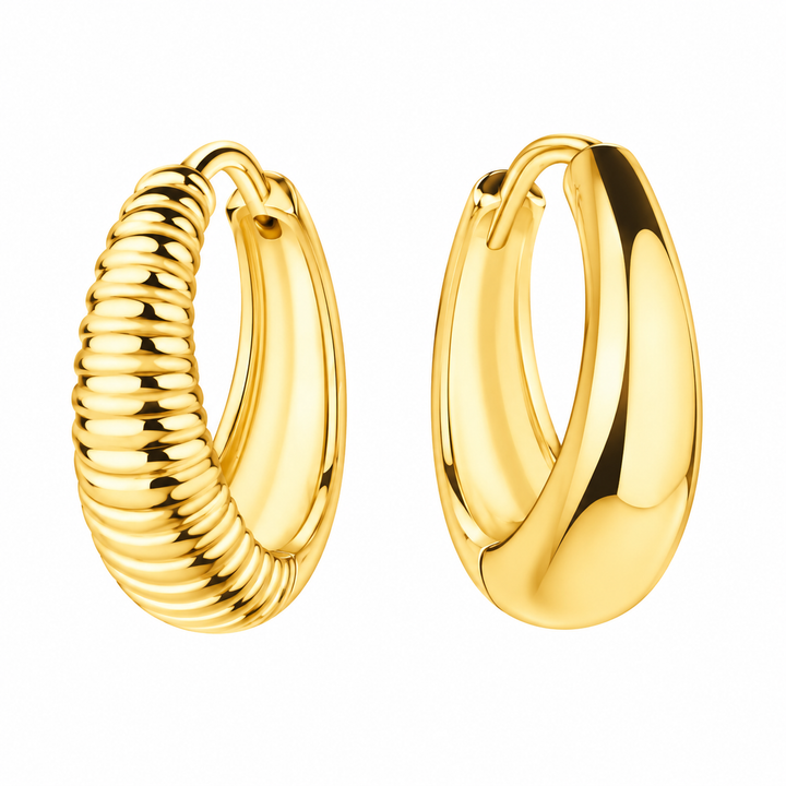 14K Gold Vermeil Reversible Polished & Textured Hoop Earrings