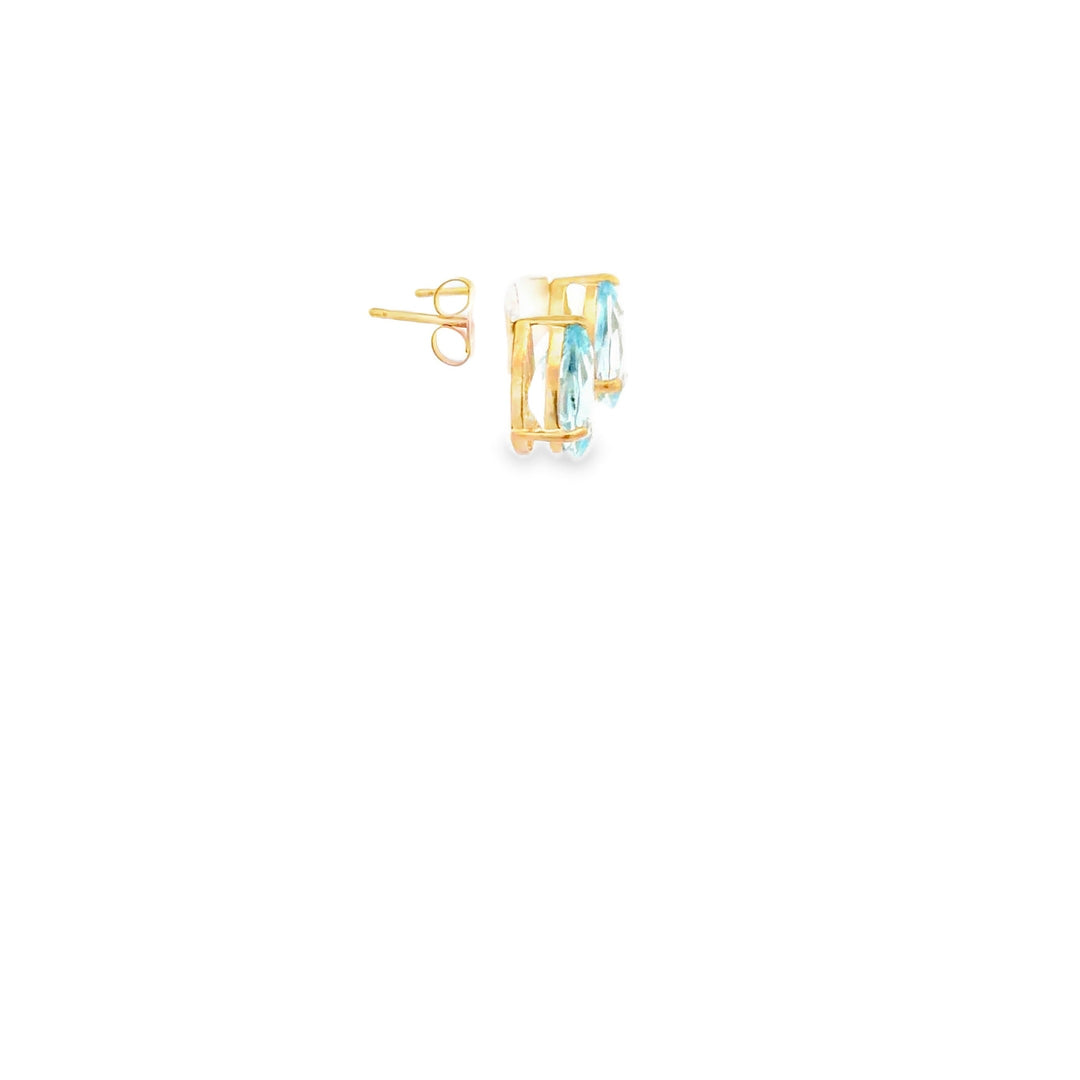 Estate 14K Yellow Gold 3.30CTW Pear-Shaped Blue Topaz Stud Earrings
