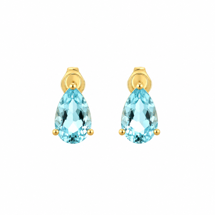Estate 14K Yellow Gold 3.30CTW Pear-Shaped Blue Topaz Stud Earrings