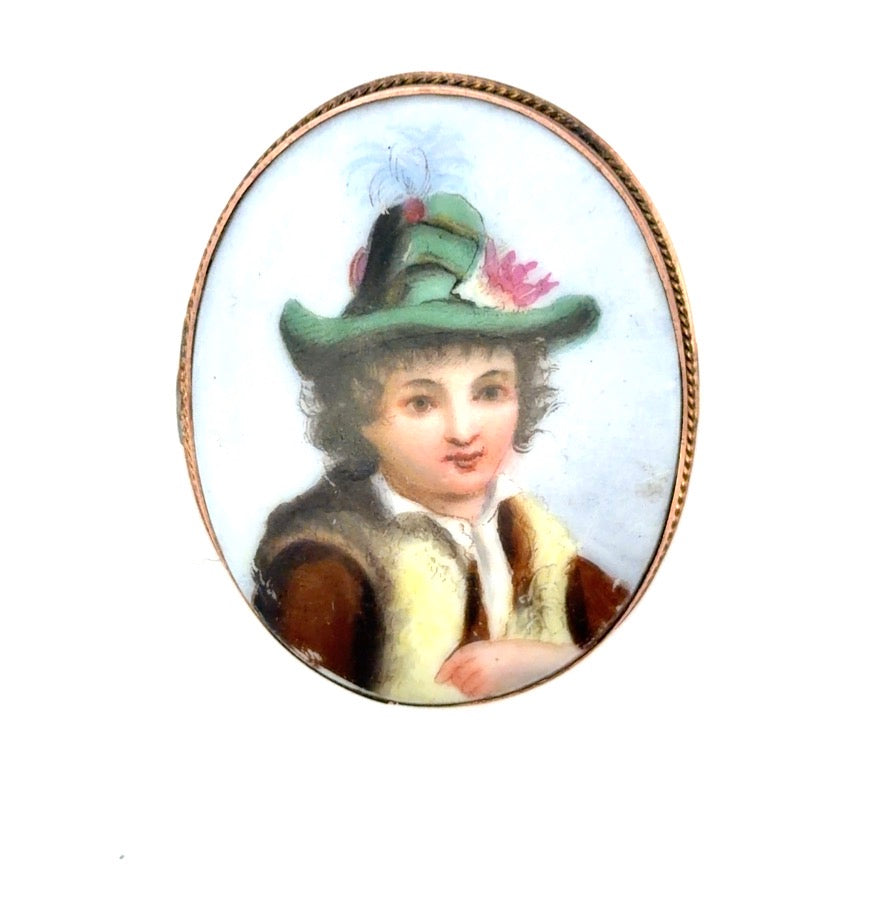 Victorian Oval Portrait Miniature Brooch of a Tyrolean Boy