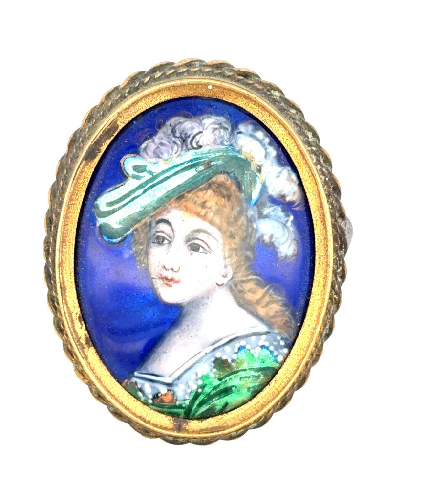 Estate Victorian Enamel Portrait Miniature Pin/Pendant