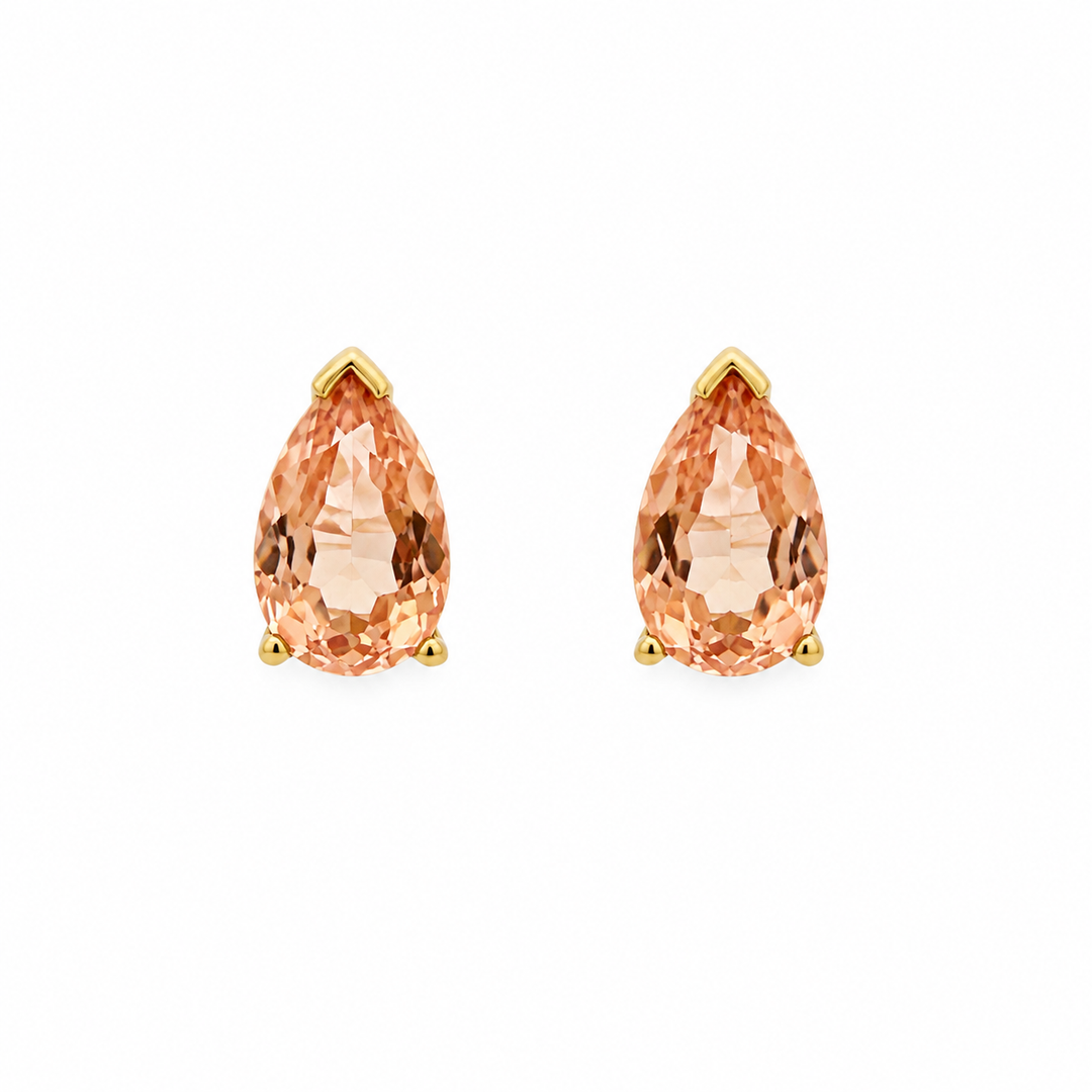 Estate 14K Yellow Gold Pear Shape Light Brown Topaz Stud Earrings 4.70CT TWT