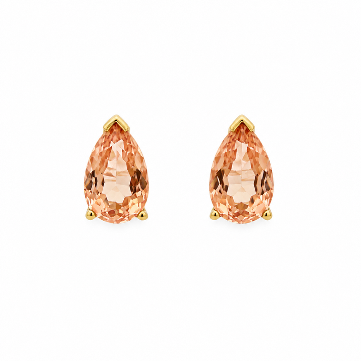 Estate 14K Yellow Gold Pear Shape Light Brown Topaz Stud Earrings 4.70CT TWT