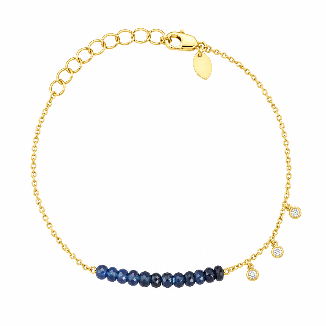 14K Yellow Gold Blue Sapphire Bead & 0.07 CTW Diamond Bracelet