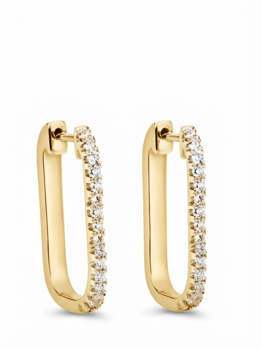 14K Yellow Gold 0.14 CTW G-H/SI3-I1 Single Cut Diamond Rectangle Hoop Earrings
