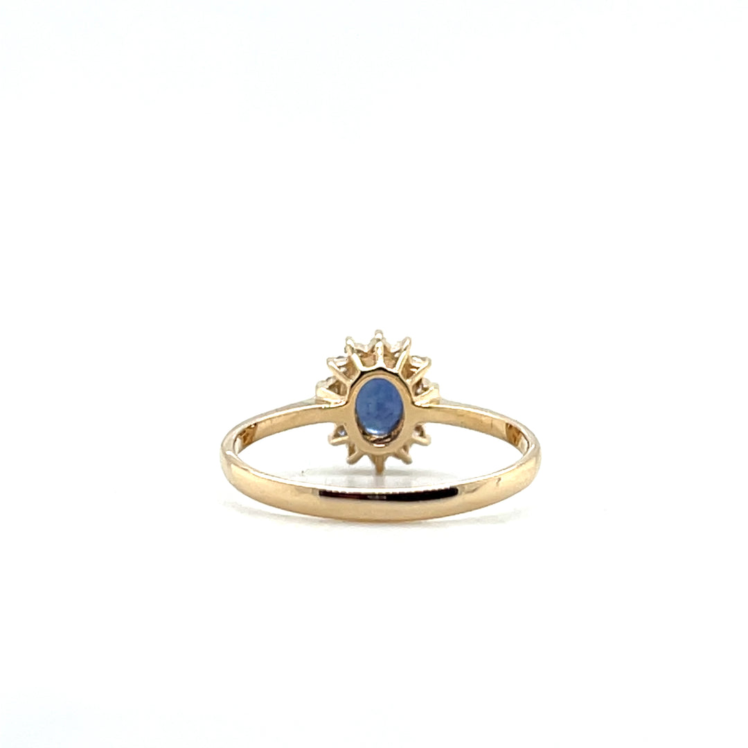Estate 14K Yellow Gold Vintage Oval Blue Sapphire & Diamond Halo Ring