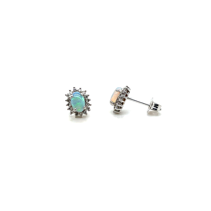 Estate 14k White Gold 0.74tcw Opal and 0.42tcw Diamond Cluster Earrings, 1990s