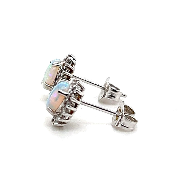 Estate 14K White Gold 1.16CTW Oval Opal Halo Stud Earrings