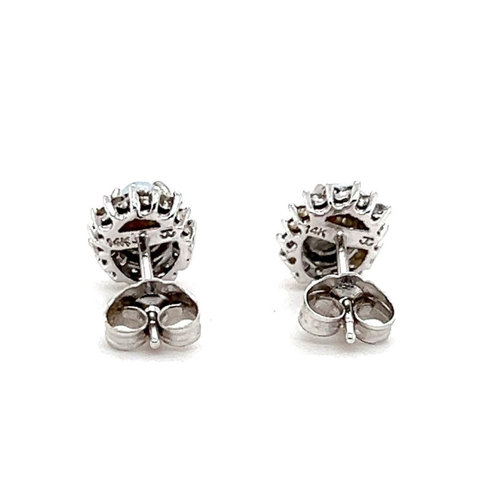 Estate 14K White Gold 1.16CTW Oval Opal Halo Stud Earrings