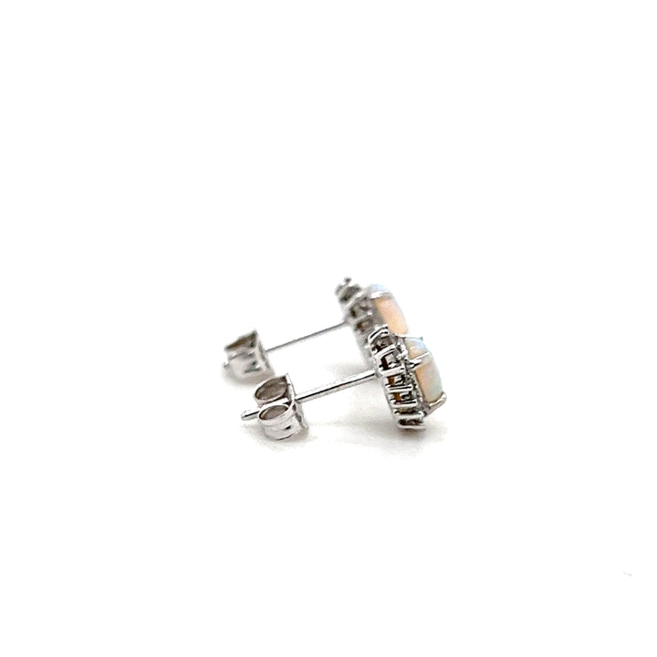 Estate 14k White Gold 0.74tcw Opal and 0.42tcw Diamond Cluster Earrings, 1990s