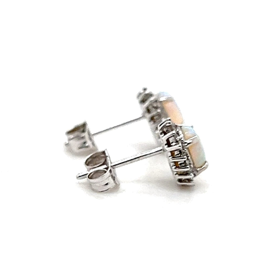 Estate 14K White Gold 1.16CTW Oval Opal Halo Stud Earrings