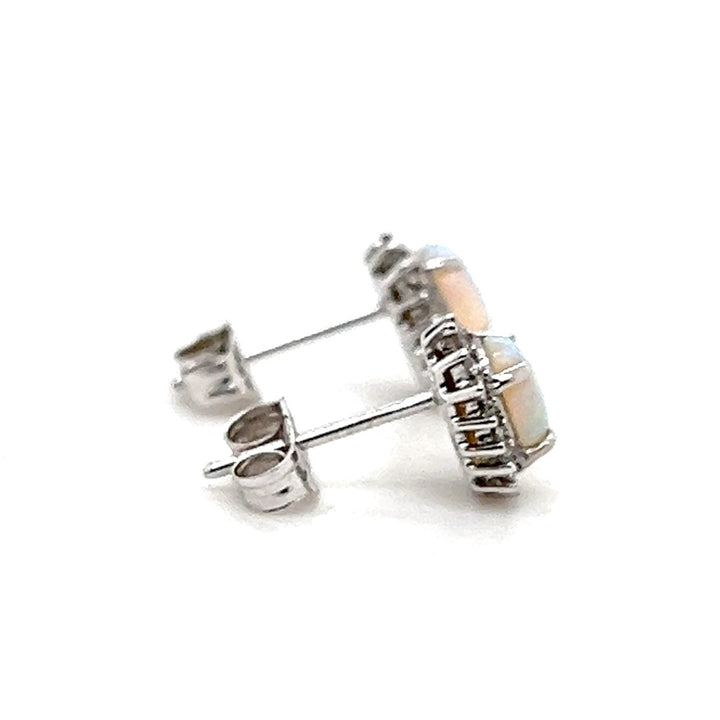Estate 14K White Gold 1.16CTW Oval Opal Halo Stud Earrings