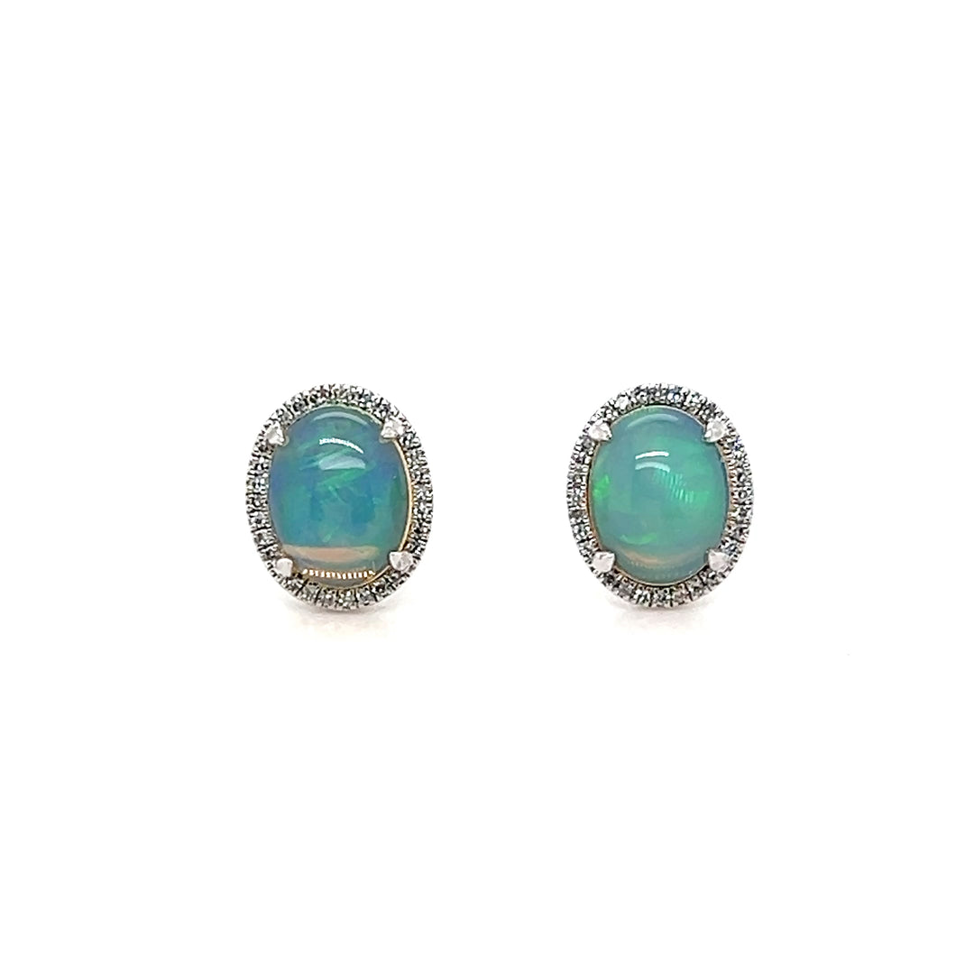 Estate 14k White Gold 2.64tcw Ethiopian Opal and 0.17tcw Diamond Halo Earrings, Contemporary