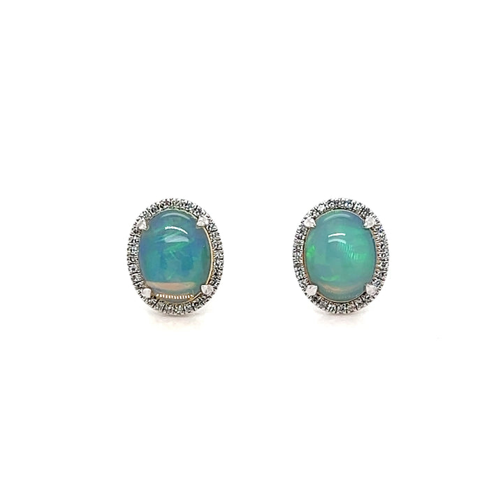 Estate 14k White Gold 2.64tcw Ethiopian Opal and 0.17tcw Diamond Halo Earrings, Contemporary