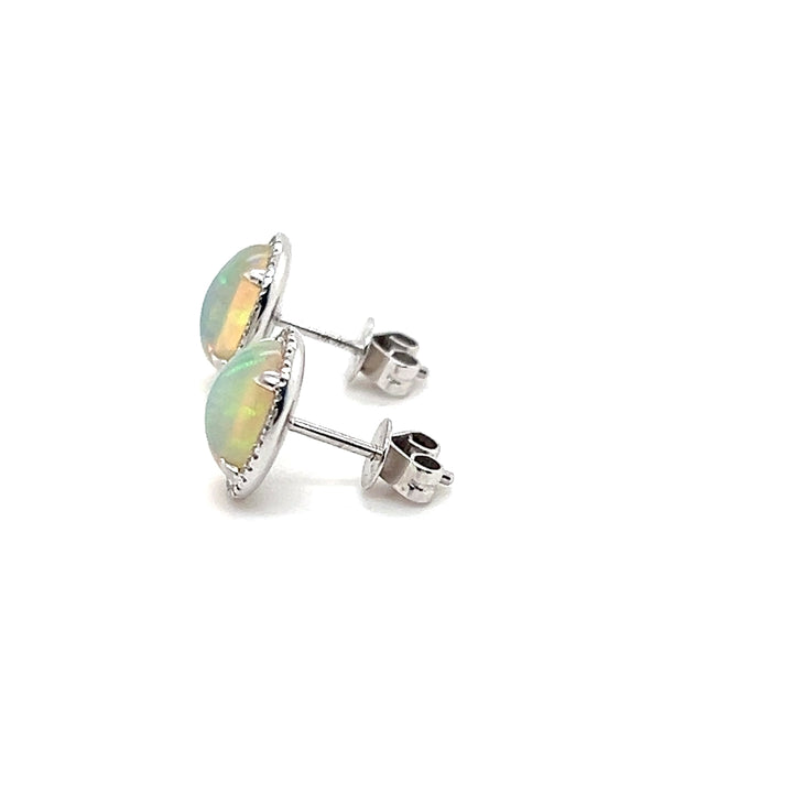 Estate 14k White Gold 2.64tcw Ethiopian Opal and 0.17tcw Diamond Halo Earrings, Contemporary