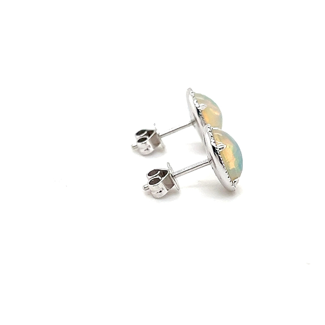 Estate 14k White Gold 2.64tcw Ethiopian Opal and 0.17tcw Diamond Halo Earrings, Contemporary