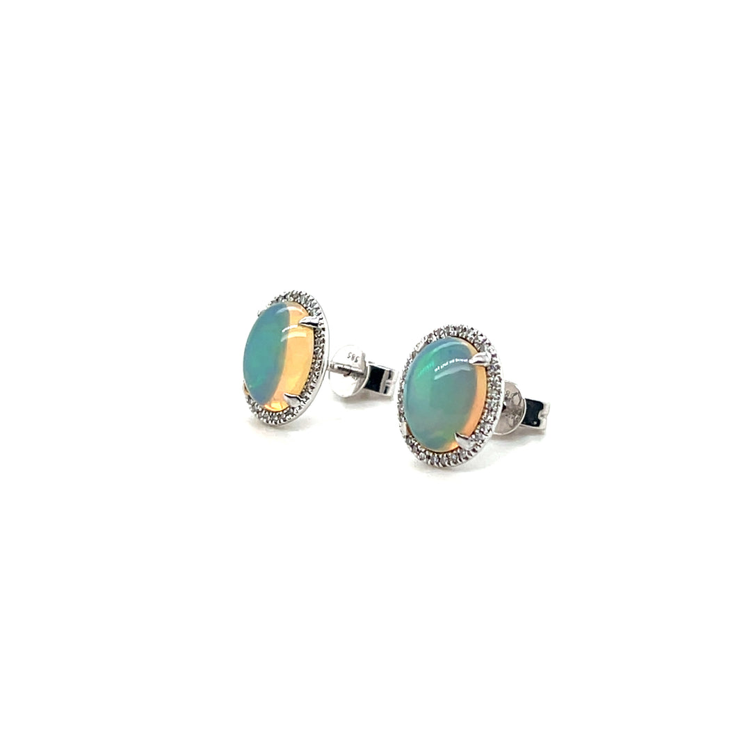 Estate 14k White Gold 2.64tcw Ethiopian Opal and 0.17tcw Diamond Halo Earrings, Contemporary