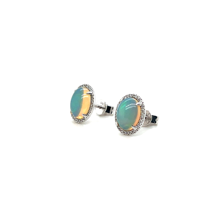 Estate 14k White Gold 2.64tcw Ethiopian Opal and 0.17tcw Diamond Halo Earrings, Contemporary