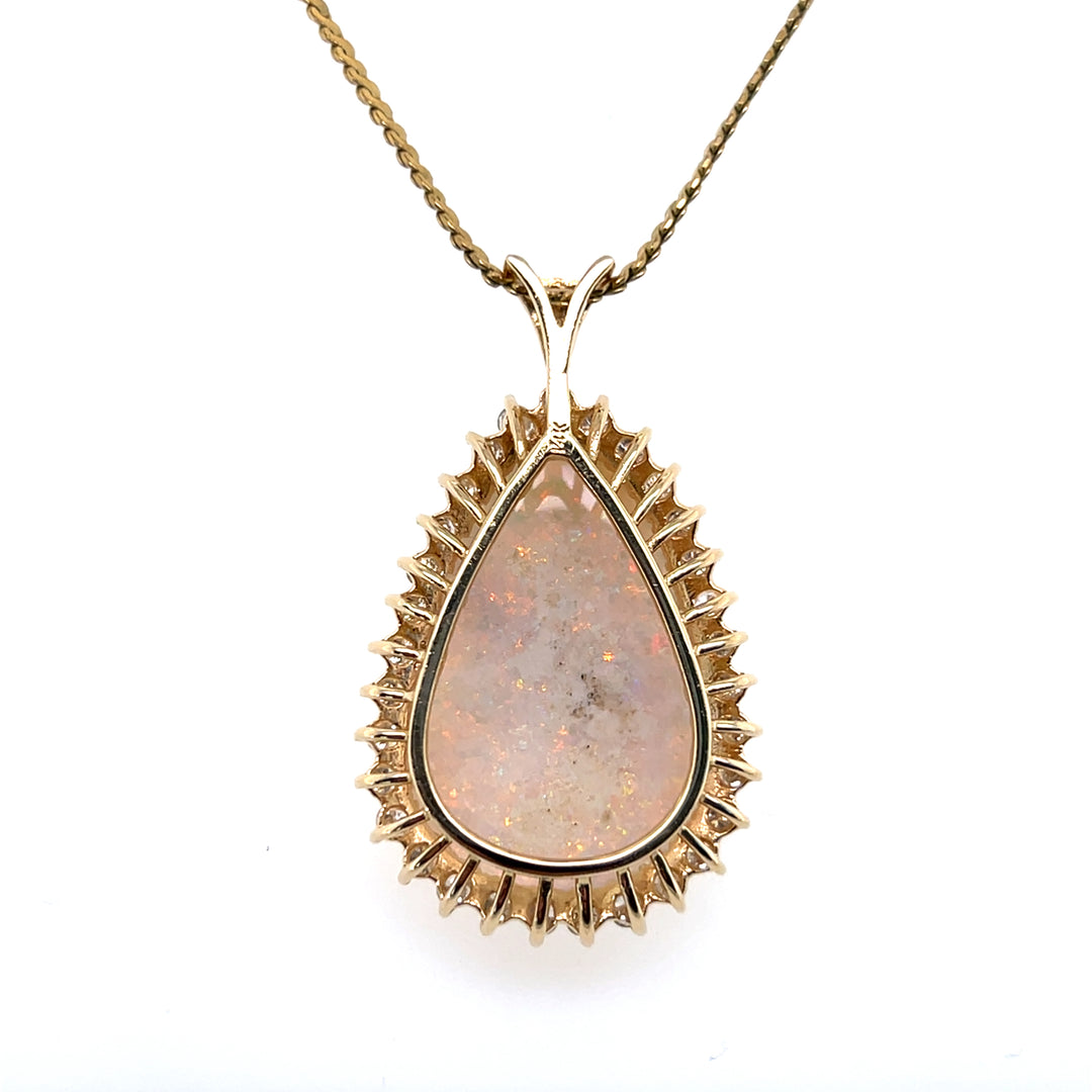 Estate 14k Yellow Gold 5.60ct Opal and 1.12tcw Diamond Halo Pendant, Contemporary