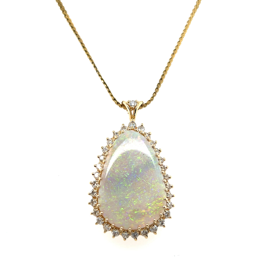 Estate 14k Yellow Gold 5.60ct Opal and 1.12tcw Diamond Halo Pendant, Contemporary