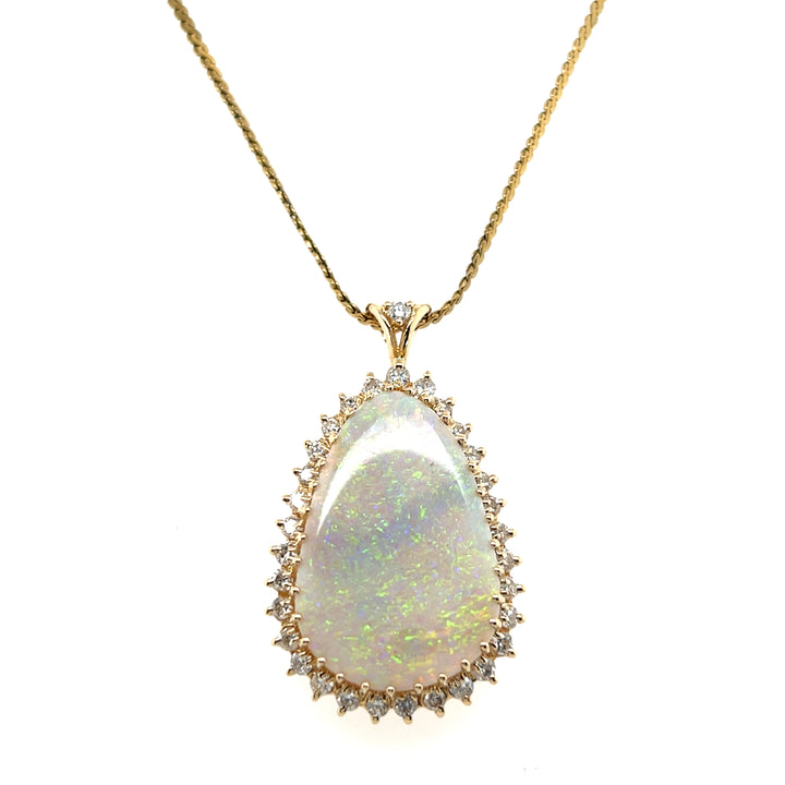Estate 14k Yellow Gold 5.60ct Opal and 1.12tcw Diamond Halo Pendant, Contemporary