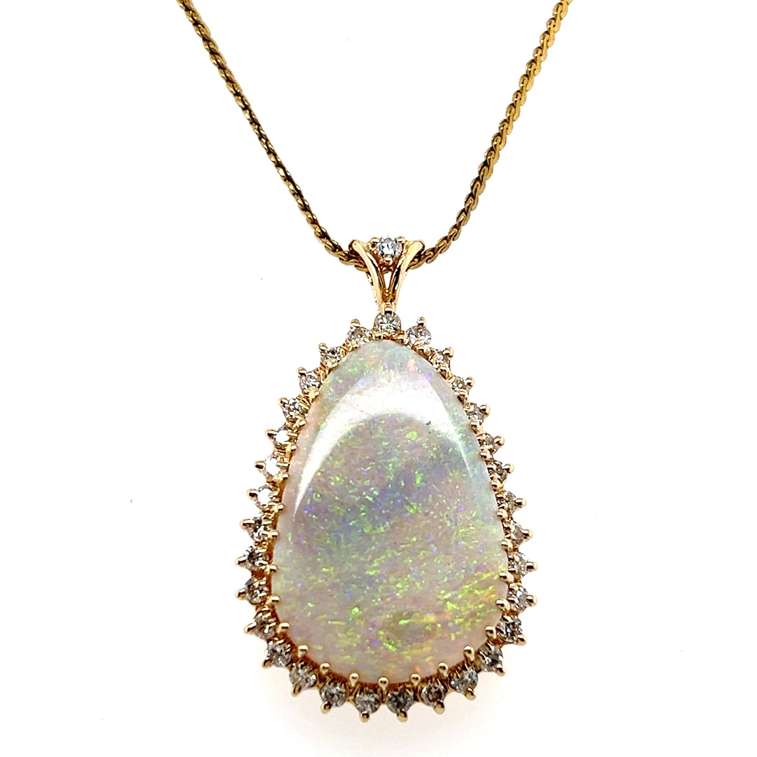 Estate 14k Yellow Gold 5.60ct Opal and 1.12tcw Diamond Halo Pendant, Contemporary