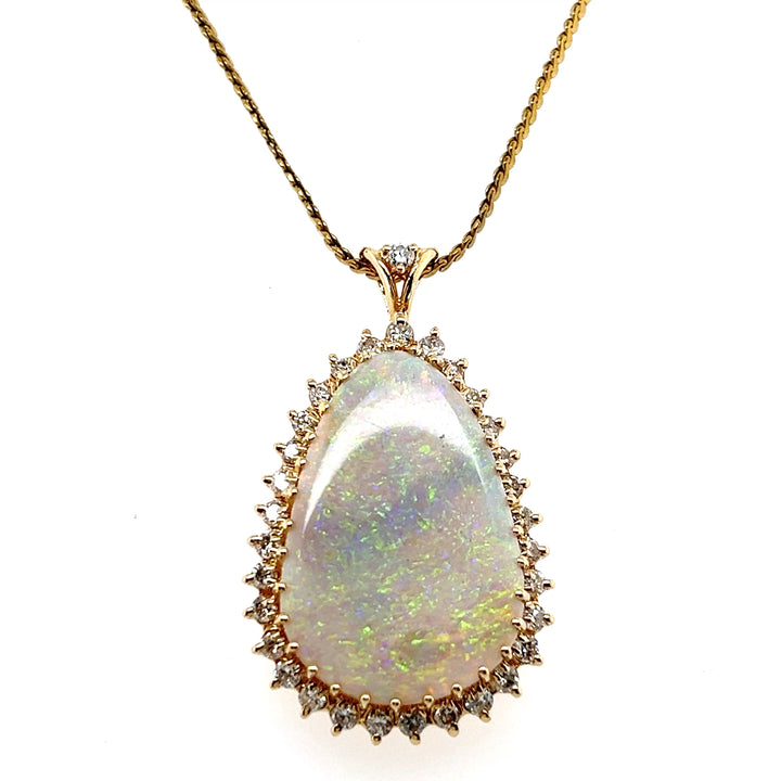Estate 14k Yellow Gold 5.60ct Opal and 1.12tcw Diamond Halo Pendant, Contemporary