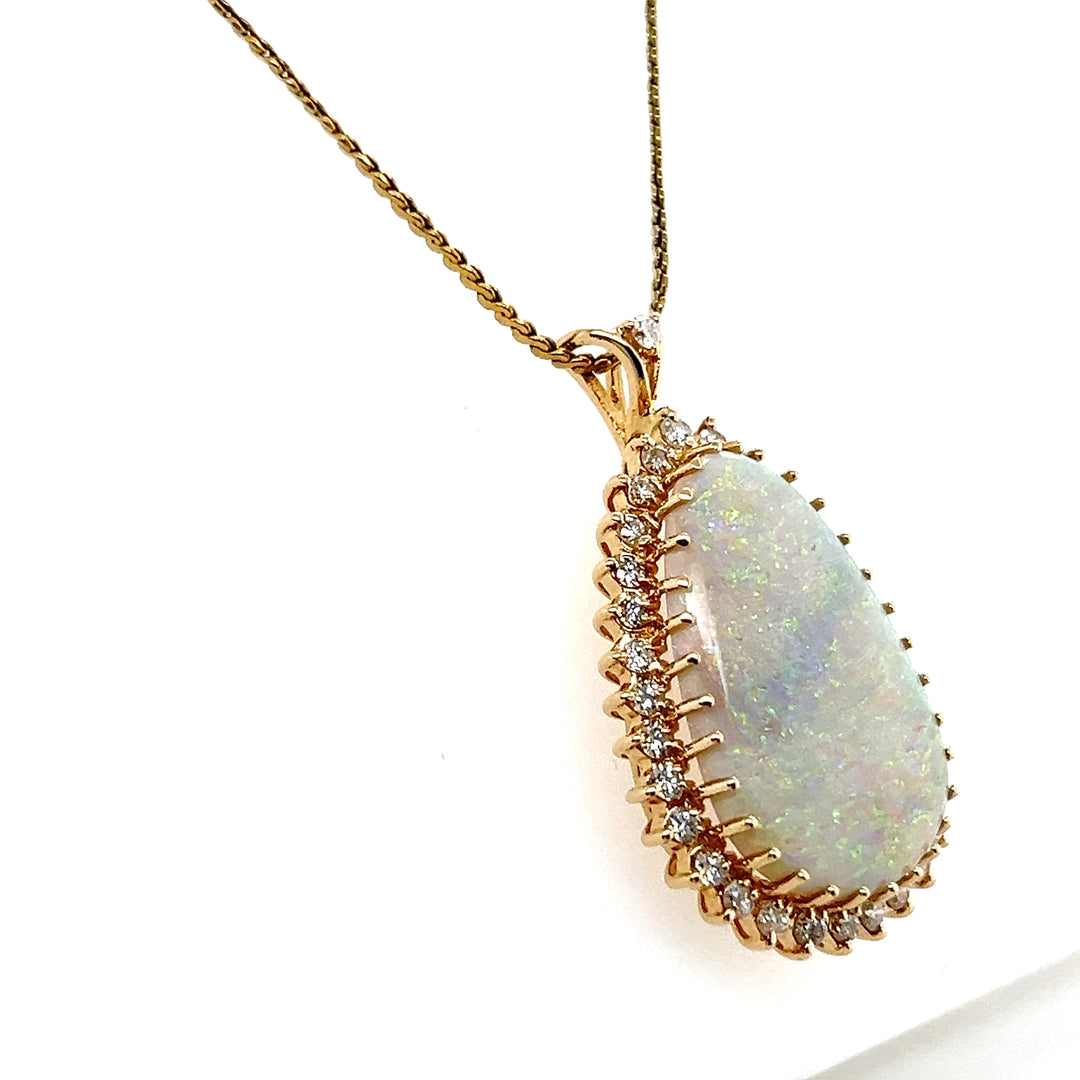 Estate 14k Yellow Gold 5.60ct Opal and 1.12tcw Diamond Halo Pendant, Contemporary