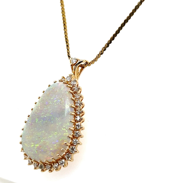 Estate 14k Yellow Gold 5.60ct Opal and 1.12tcw Diamond Halo Pendant, Contemporary