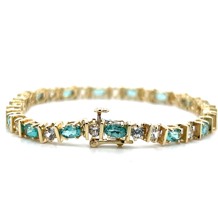 Estate 14K Yellow Gold 4.58CTW Apatite & Diamond Link Bracelet