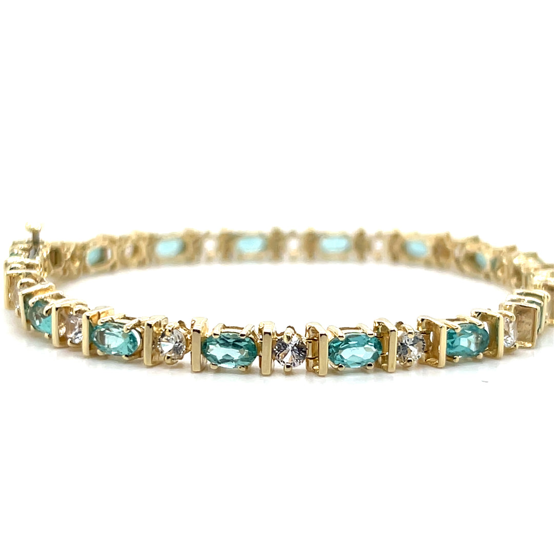Estate 14K Yellow Gold 4.58CTW Apatite & Diamond Link Bracelet