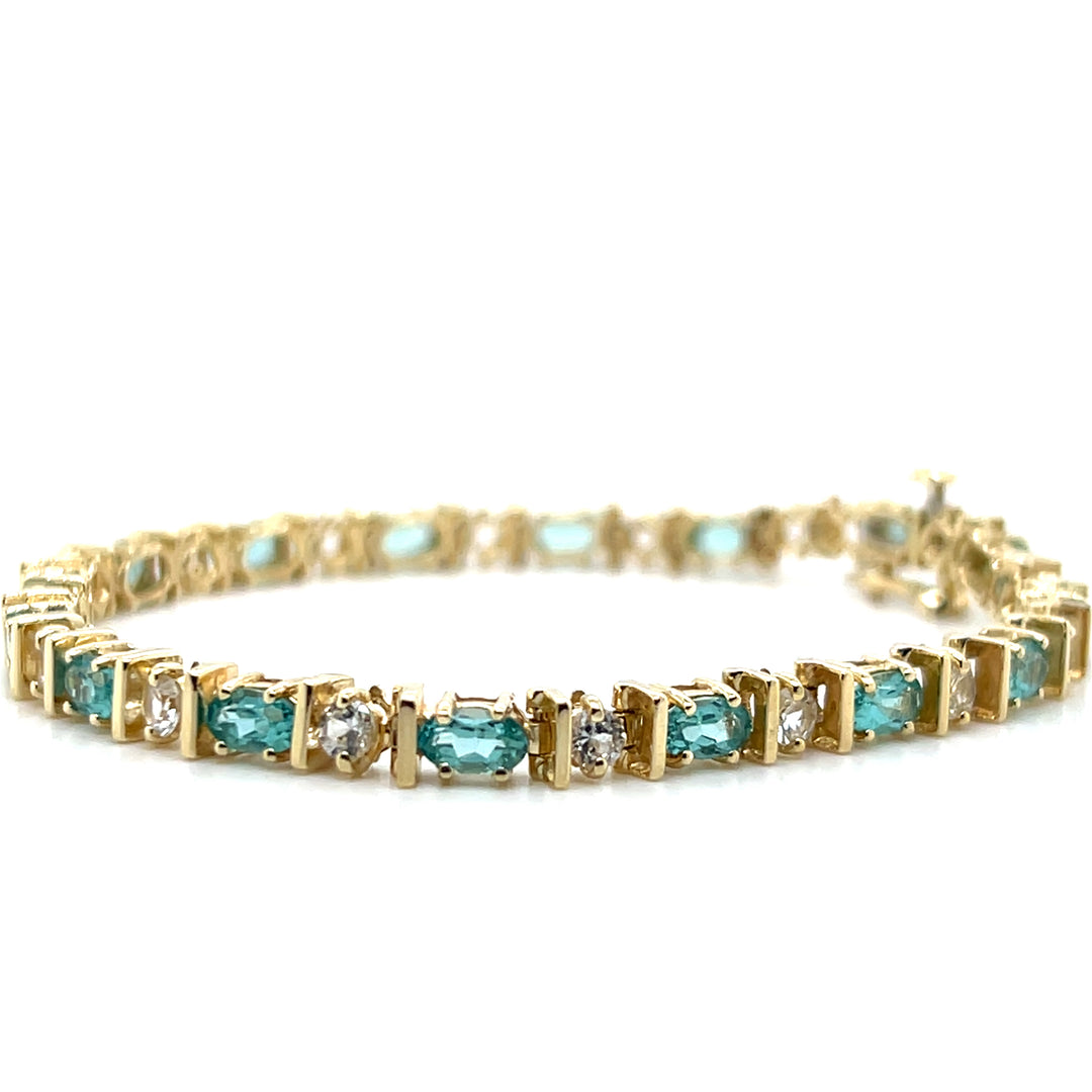 Estate 14K Yellow Gold 4.58CTW Apatite & Diamond Link Bracelet