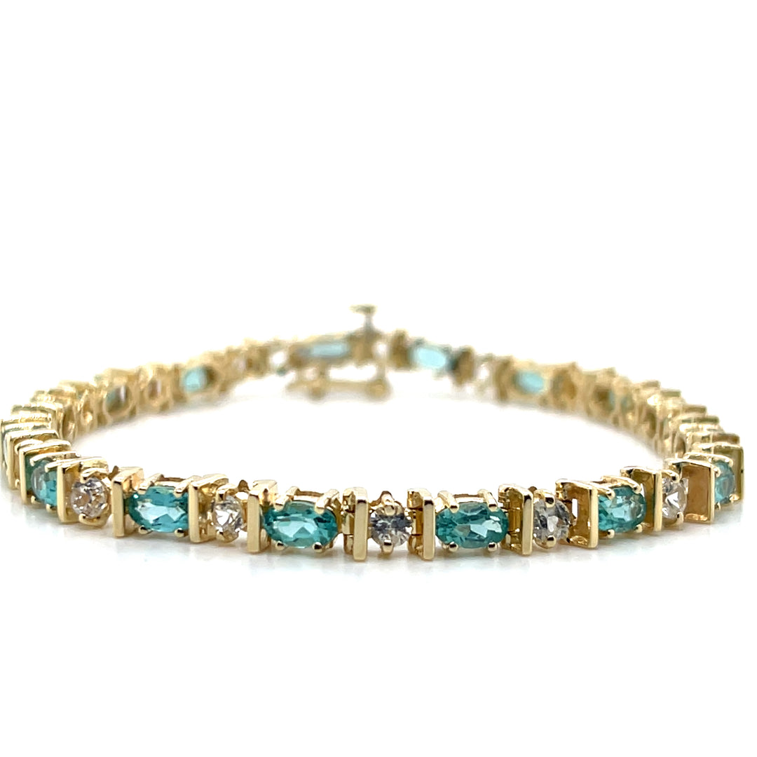 Estate 14K Yellow Gold 4.58CTW Apatite & Diamond Link Bracelet