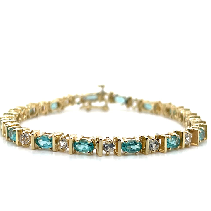 Estate 14K Yellow Gold 4.58CTW Apatite & Diamond Link Bracelet