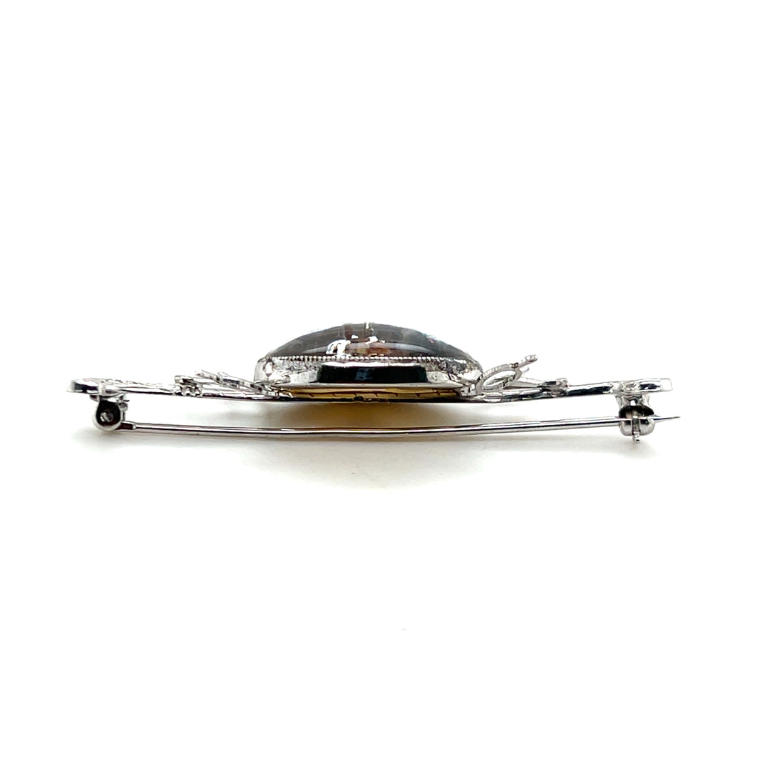 Estate Sterling Silver Essex Crystal Horse Head Pin with Mother of Pearl Back, 1960s