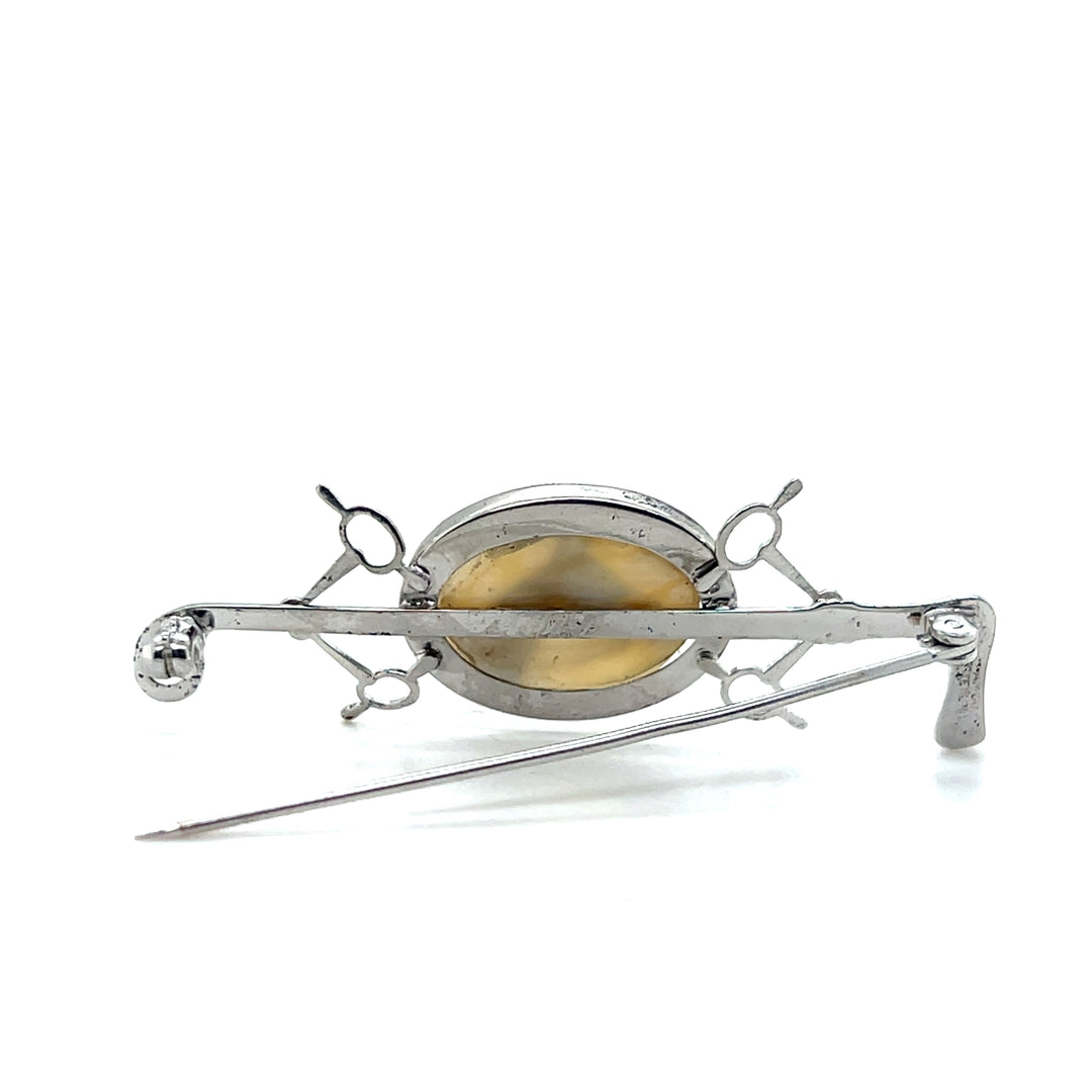 Estate Sterling Silver Essex Crystal Horse Head Pin with Mother of Pearl Back, 1960s