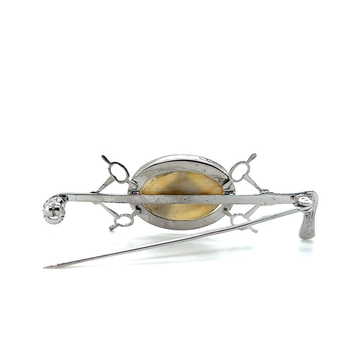 Estate Sterling Silver Essex Crystal Horse Head Pin with Mother of Pearl Back, 1960s