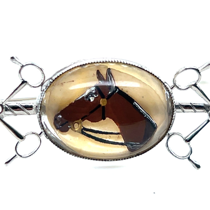 Estate Sterling Silver Essex Crystal Horse Head Pin with Mother of Pearl Back, 1960s