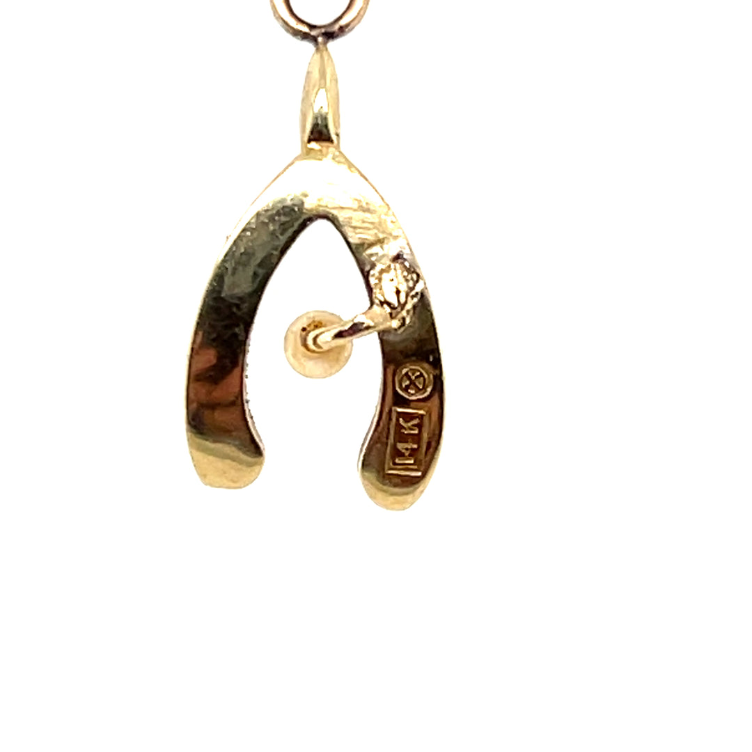 Estate 14k Yellow Gold Seed Pearl Wishbone Charm Pendant, H.A. Kirby, Edwardian Stick Pin Conversion