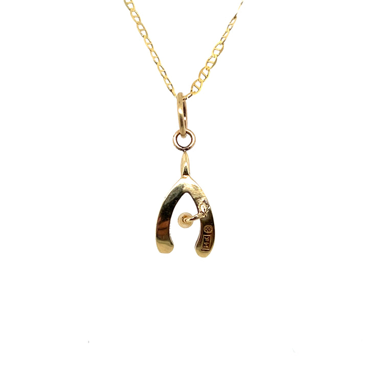 Estate 14k Yellow Gold Seed Pearl Wishbone Charm Pendant, H.A. Kirby, Edwardian Stick Pin Conversion