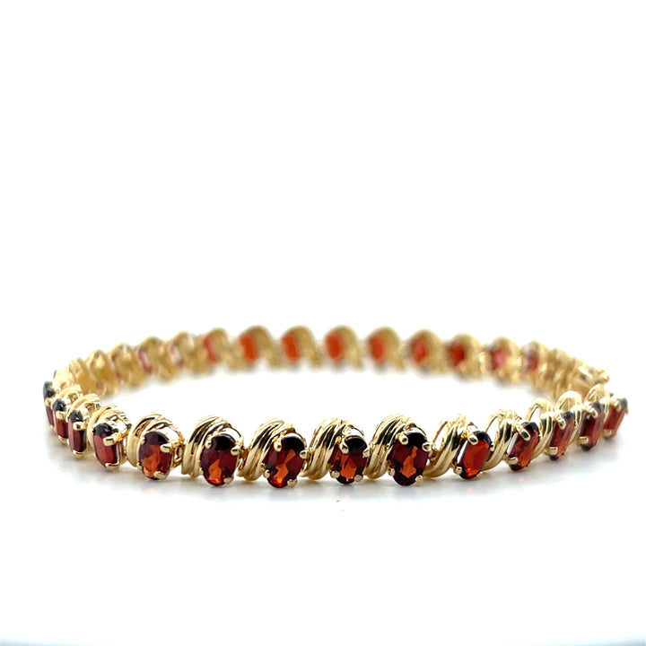 Estate 14K Yellow Gold 9.30CTW Oval Garnet Link Bracelet