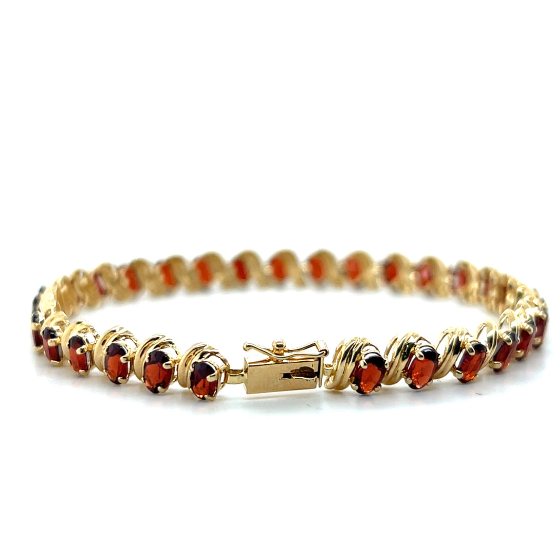 Estate 14K Yellow Gold 9.30CTW Oval Garnet Link Bracelet