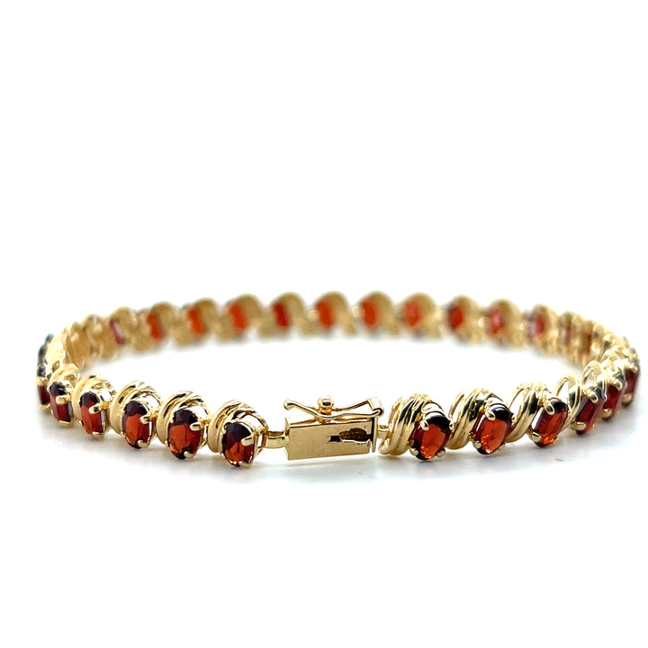 Estate 14K Yellow Gold 9.30CTW Oval Garnet Link Bracelet