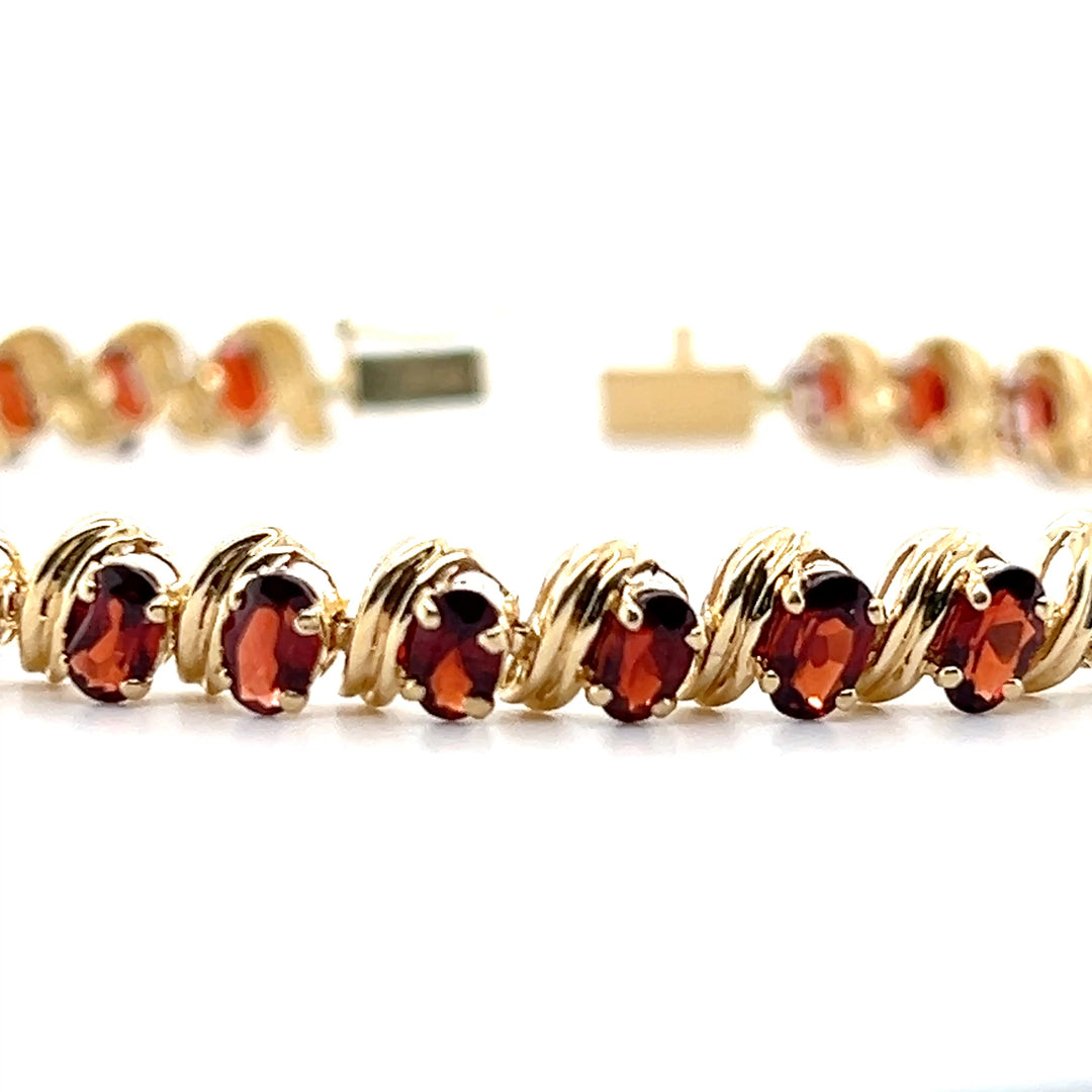 Estate 14K Yellow Gold 9.30CTW Oval Garnet Link Bracelet